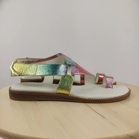 Franco Sarto Gess Sandals Sz 9 Metallic Rainbow Strappy Flat Sandals Multicolor - Picture 7 of 13